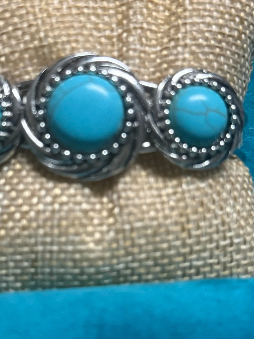 Turquoise Stone Silver-Tone Hinge Cuff  Bracelet